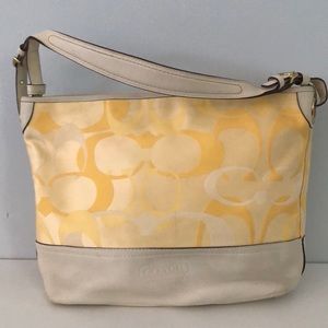 Coach Signature White/Yellow optic Jacquard Leather Hobo Shoulder Handbag 7656